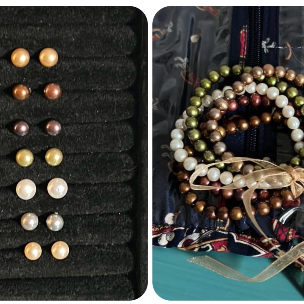 12 Piece Natural Dyed Freshwater Pearl Stretch Bracelets and Earrings Collection